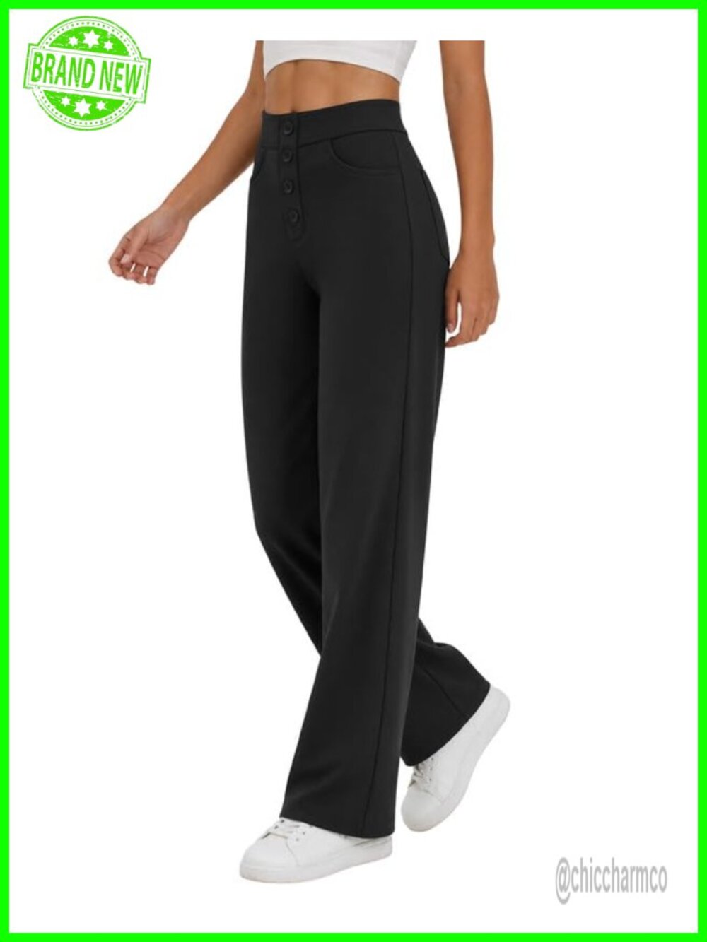 Womens Wide Leg Dress Pants Stretchy High Waist 4 Pockets Business Casual